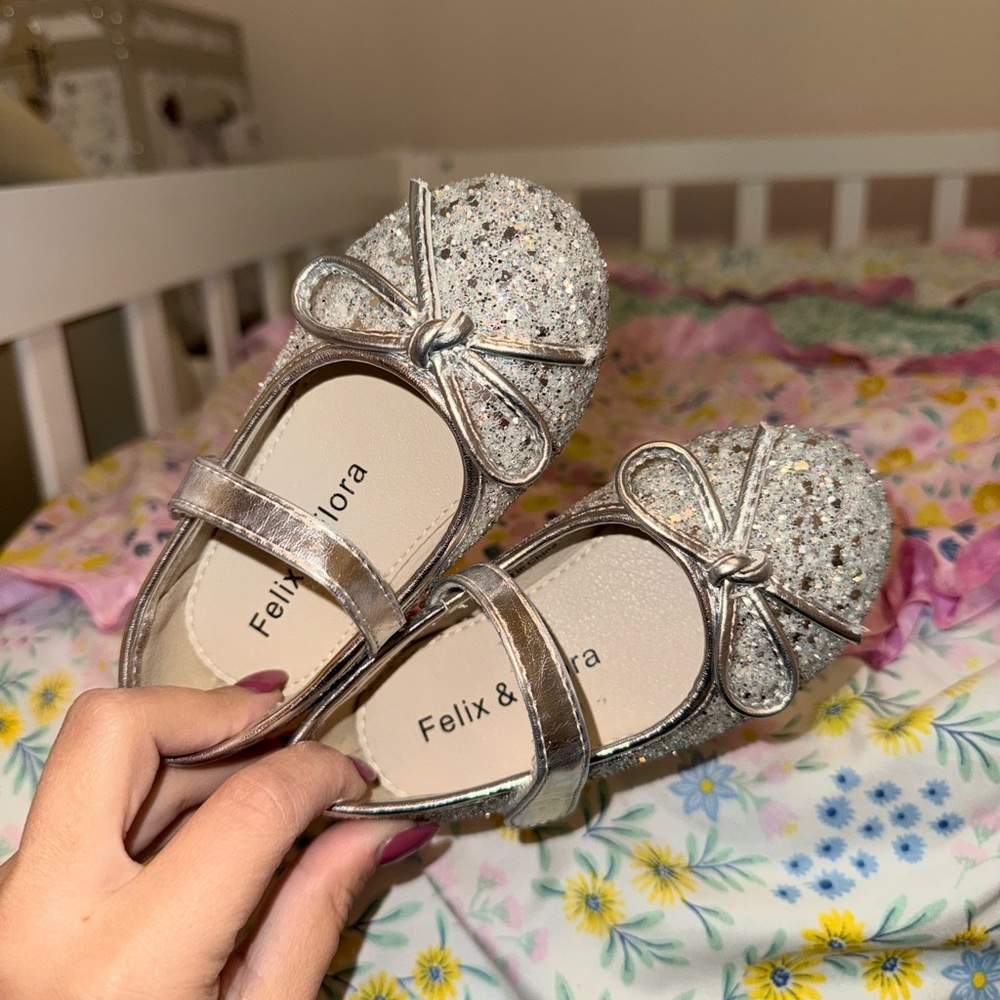 Felix & Flora Glittery Silver Toddler Dress Shoes